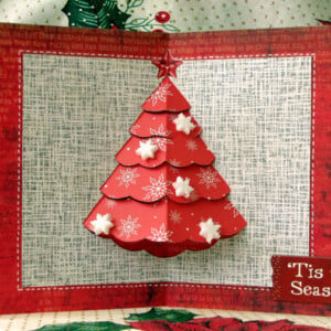 Pop up Weihnachtskarte mit Tannenbaum Rot Scrapbooking Papier