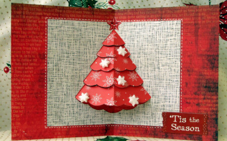 Pop up Weihnachtskarte mit Tannenbaum Rot Scrapbooking Papier