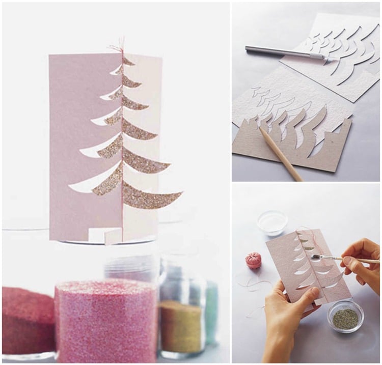 Puzzle Weihnachtskarte mit Tannenbaum Glitterpulver