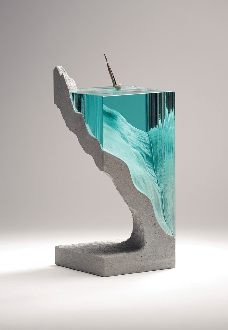 Skulptur Floatglas türkisblau Messing Segelboot