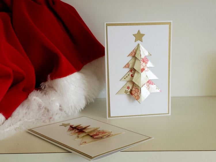 Weihnachtskarte mit Tannenbaum Origami Anleitung