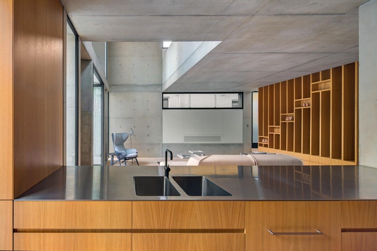 beton holz moderne offene holzküche wohnzimmer