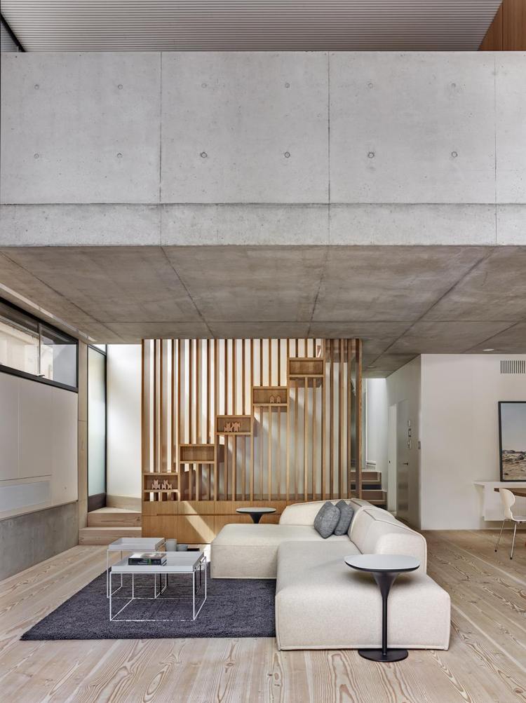 beton holz wohnzimmer simpel minimalistische einrichtung