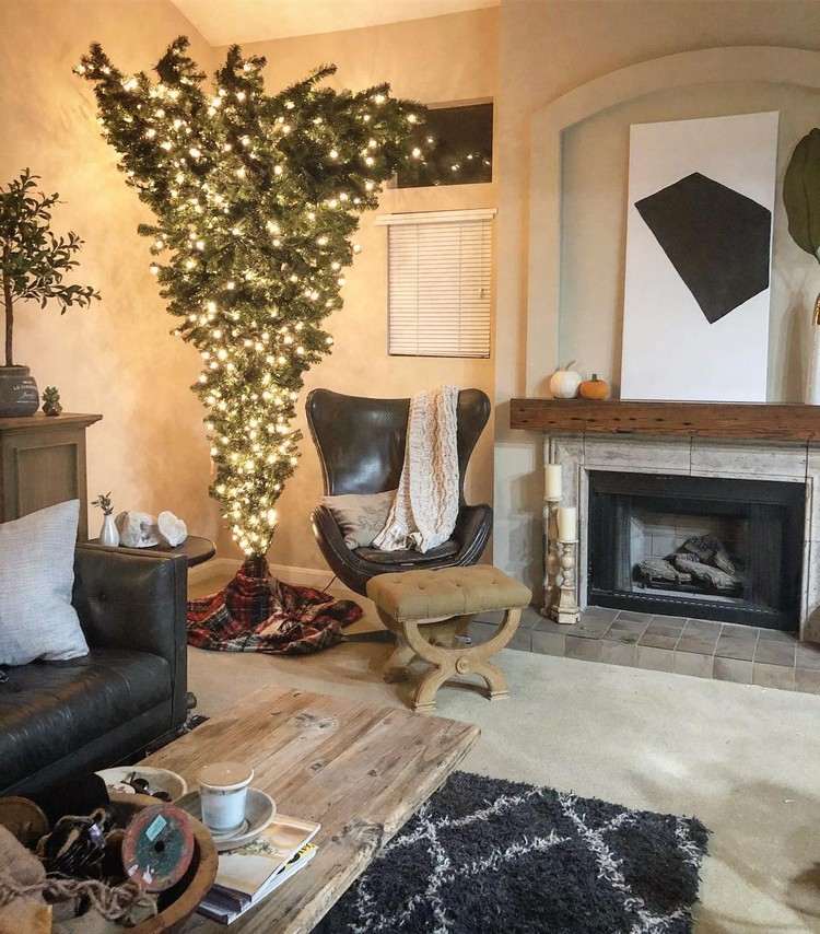 christbaum kopfüber wohnzimmer minimalistische deko