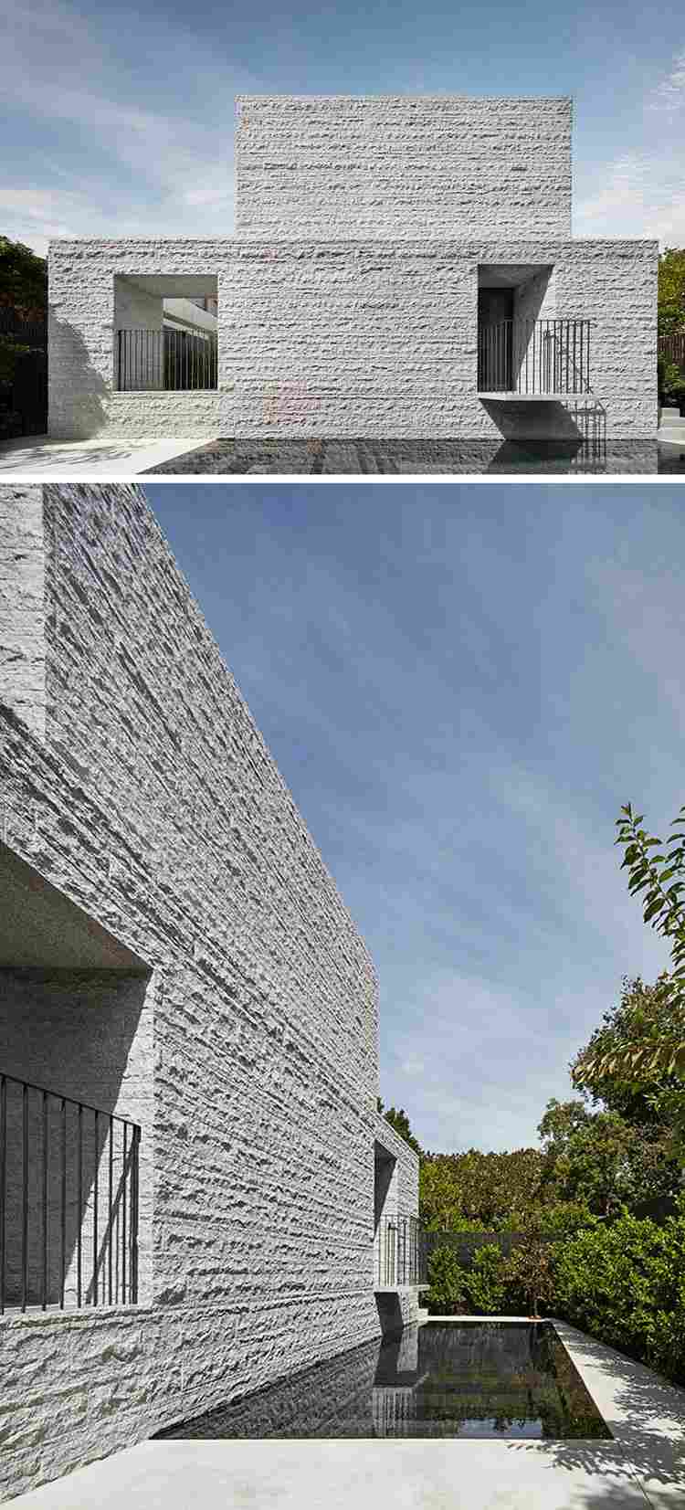 granit fassade minimalistisches haus design pool außenbereich