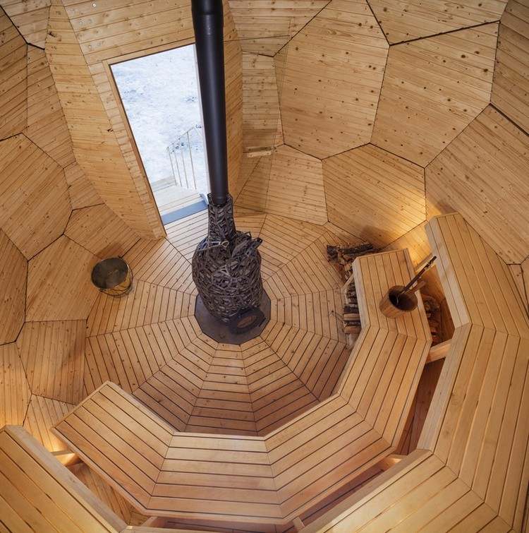 innendesign sauna runde form saunaofen