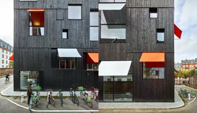 nachhaltiges bauen wenig fläche stadt gebäude fassade fahrradparkplatz