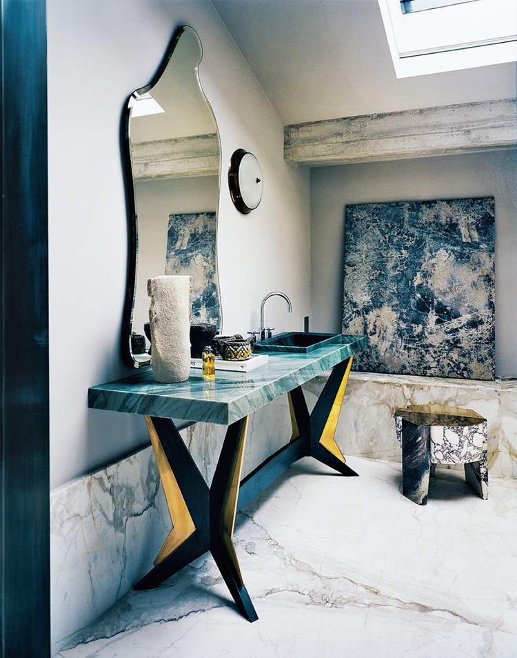 patina effekt marmor naturstein spiegel waschtisch messing
