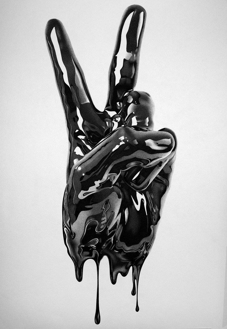 schwarz weiß zeichnung hyperrealistische hand