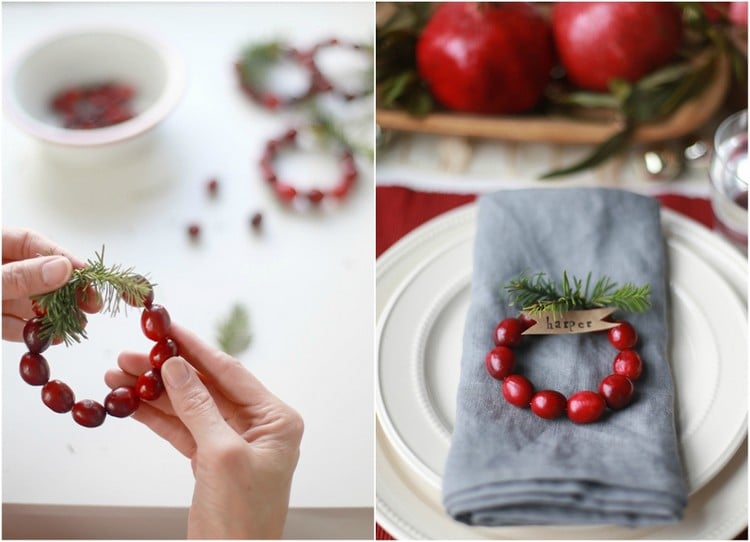 teller weihnachtlich dekorieren naturmaterial mini cranberry kranz