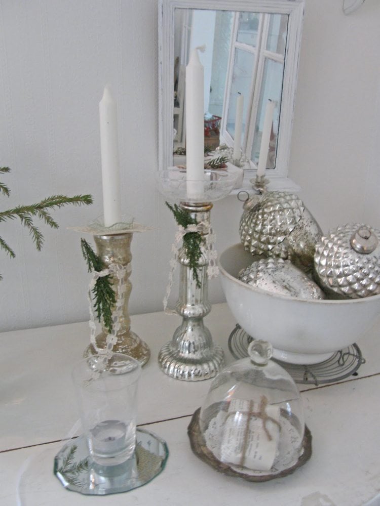 vintage weihnachten nostalgie weihnachtsschmuck glas silber kerzen