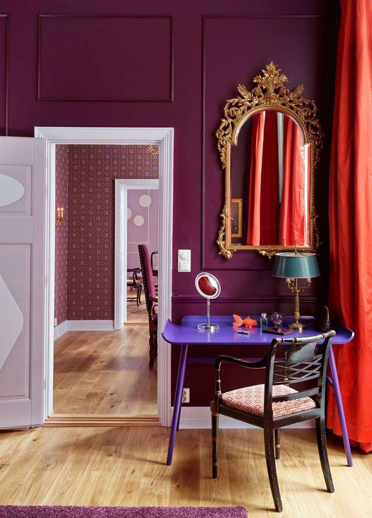 violette einrichtung schlafzimmer kombinieren schminktisch