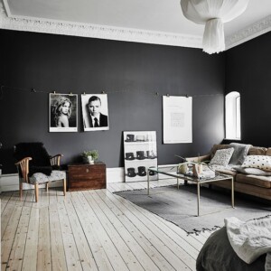 wandfarbe schwarz wohnzimmer skandinavischer stil
