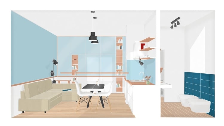 35 Quadratmeter Wohnung Visualisierung Einrichtung Plan