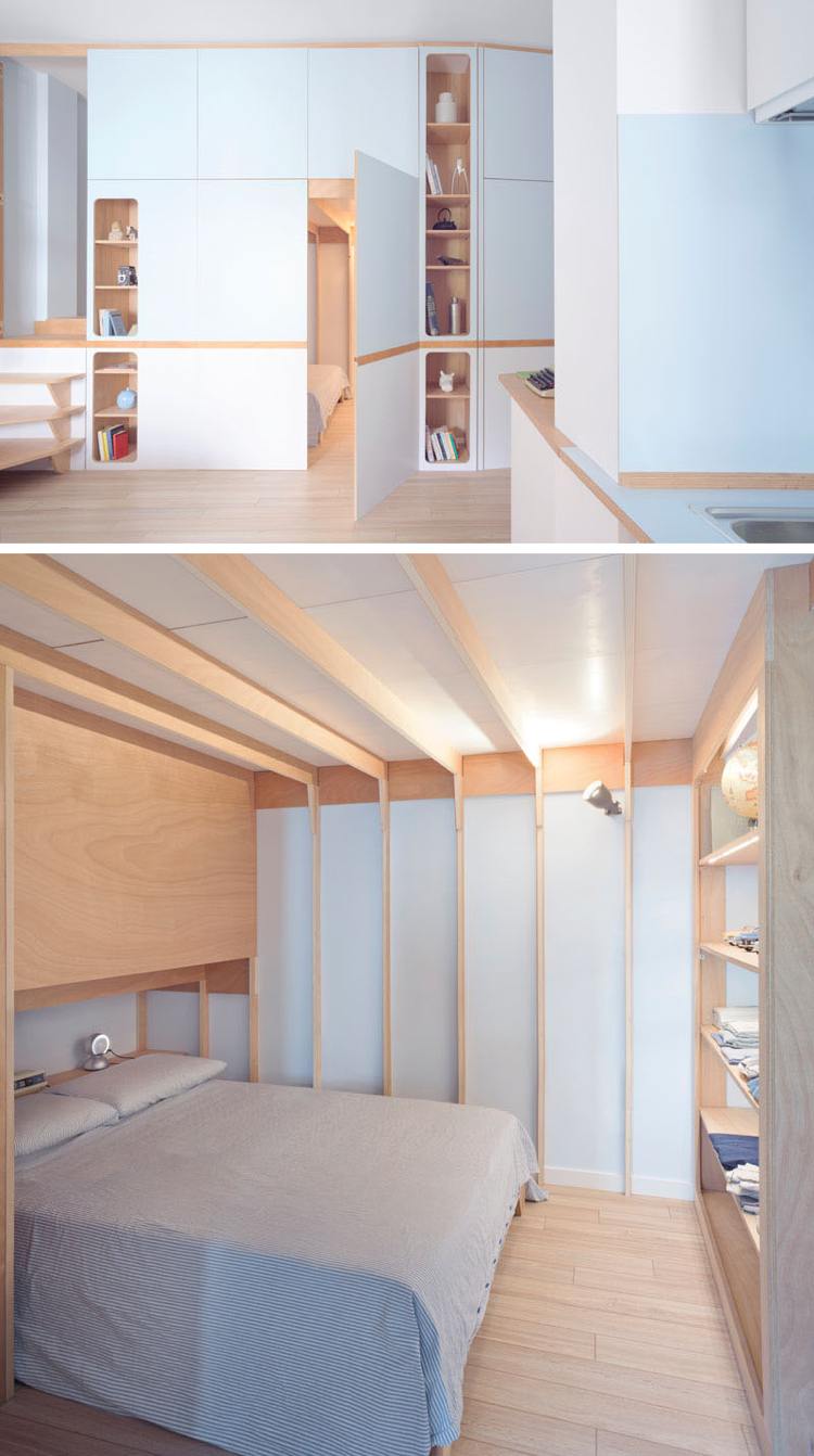 35 Quadratmeter Wohnung einrichten Schlafzimmer Einbauschrank