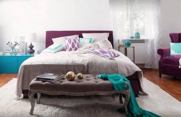 Bettbank Schlafzimmer Vintage Modern Mix Violett Türkis Grau