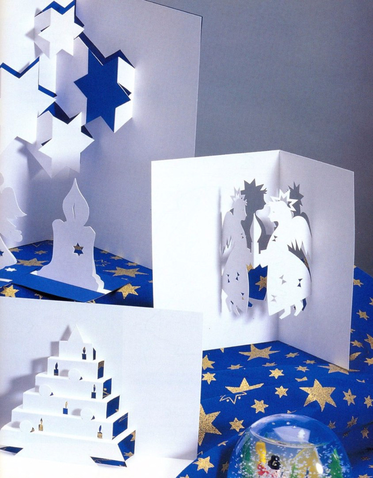 Kirigami Karten Weihnachten Pop up Engel Sterne Motive