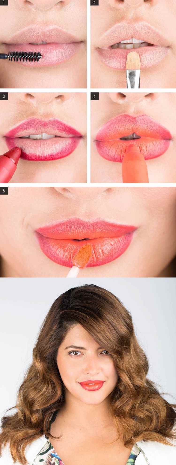 Ombre Lippen schminken Pink Orange Sommer Look