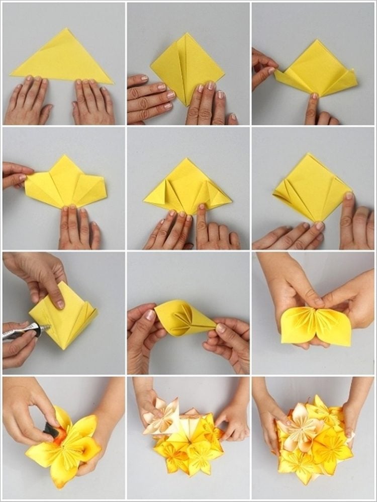 Origami Kusudama Blütenball falten Anleitung