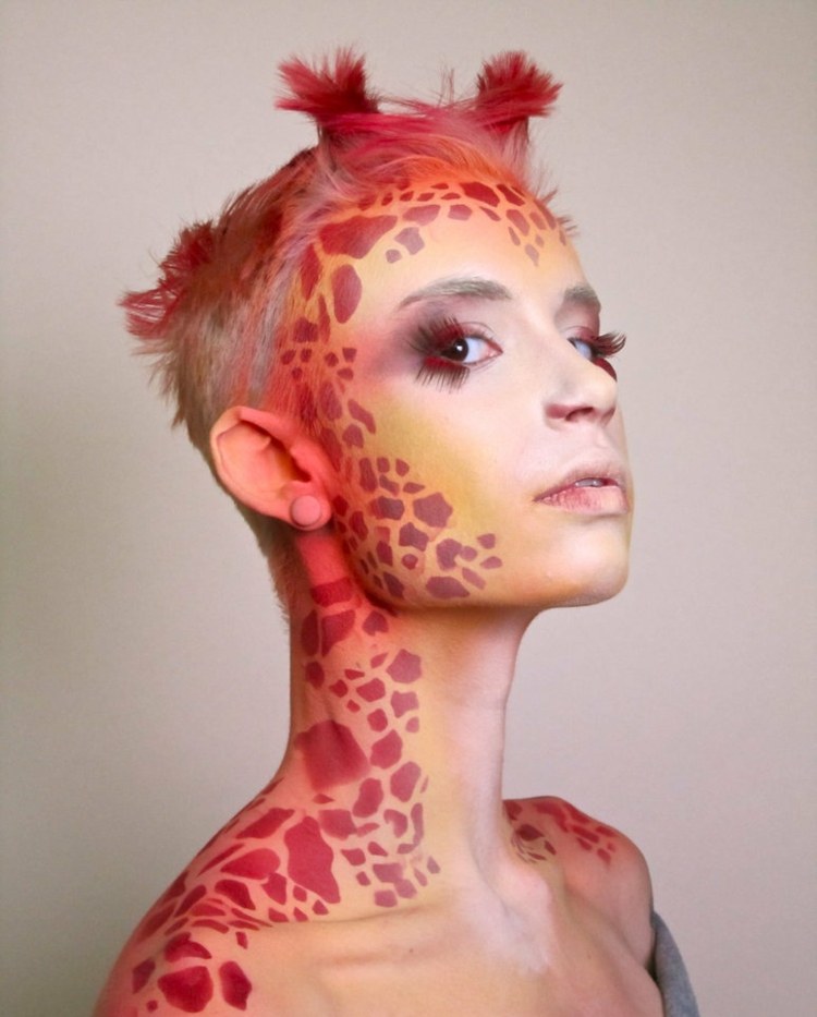 damen zu karneval schminken giraffe stirn hals schulter