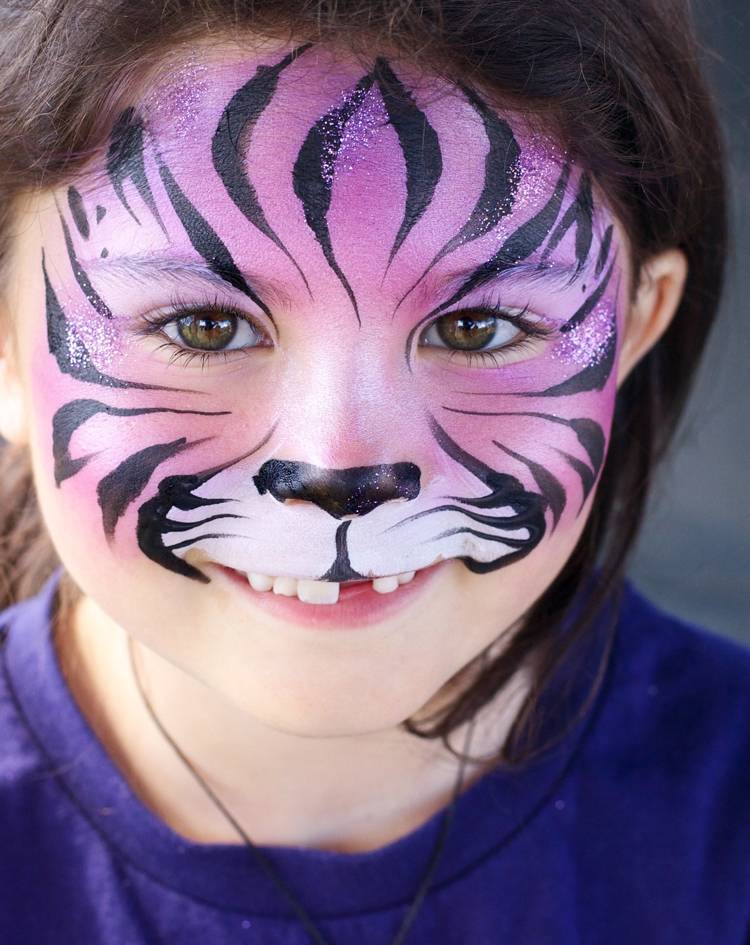 fasching tiger schminken einfach Karneval Pink Mädchen