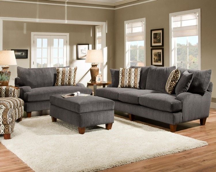 graues sofa kombinieren holzboden akzente braun