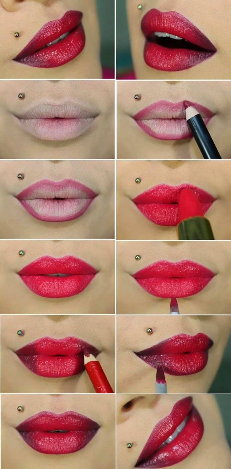 rote volle Lippen schminken Ombre Effekt Anleitung