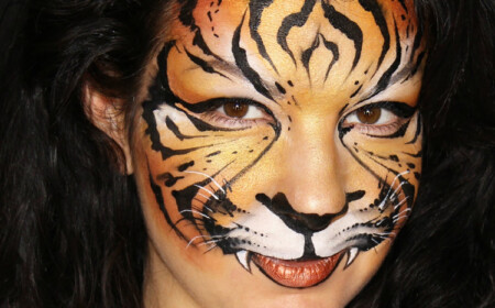 tiger schminken erwachsene Damen Gold Bronze