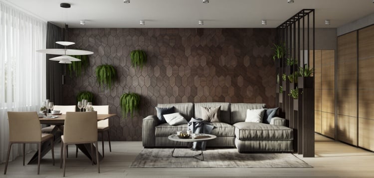 weiss grau beige wohnzimmer sofa raumteiler pflanzen