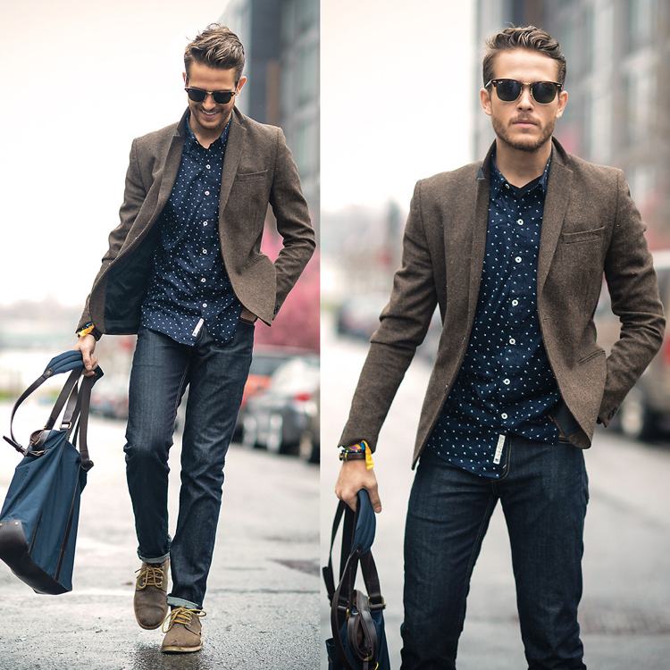 Business Casual Herren Jeans gemustertes Hemd Blazer