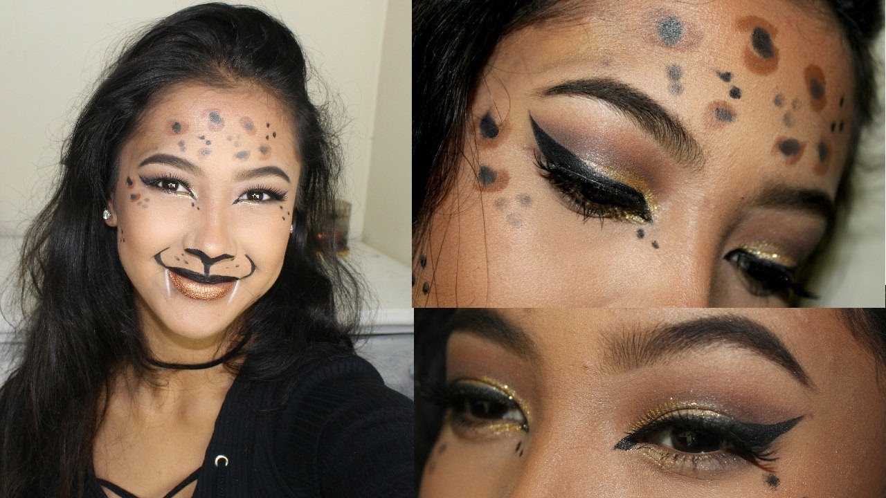 Gepard schminken Schminkideen für Halloween für Teenager Katzenaugen Makeup 