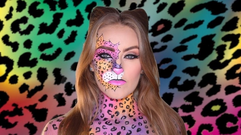 Gepard schminken Pop Makeup Ideen für Frauen für Halloween und Fasching Karneval
