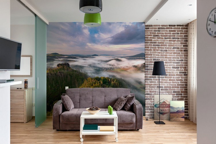 Wohnzimmer Fototapete Naturlandschaft Backstein-Optik