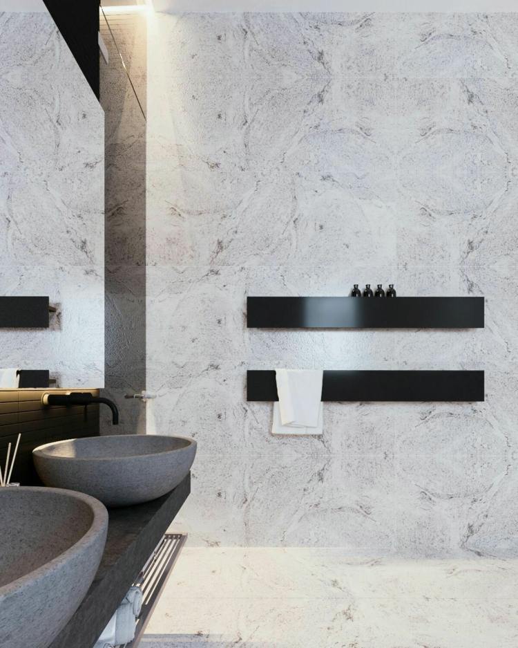 badarmaturen ablage schwarz marmor beton waschbecken
