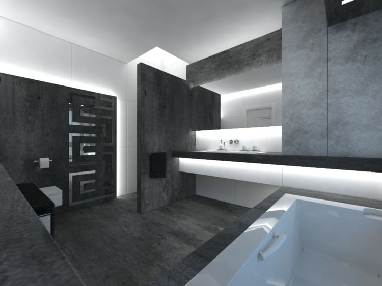 badezimmer schwarz weiß minimalistisch grau silber