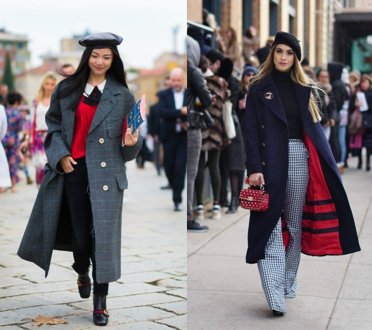 barett mütze stylen modern trend schwarz elegant langer mantel