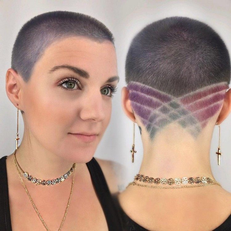 coole styling ideen buzz cut frauen bunte haarfarben haar tattoos