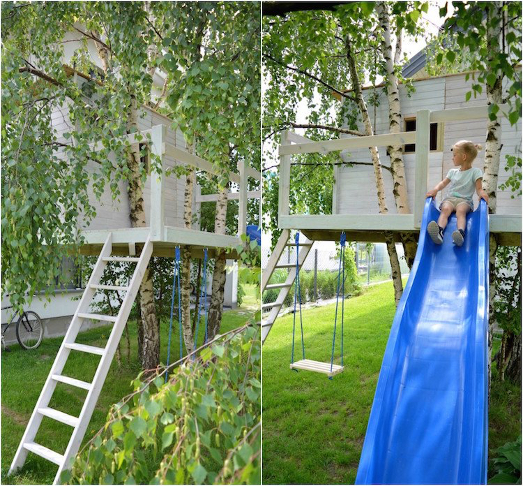 cooles baumhaus für kinder mit Rustsche Birkenbäume