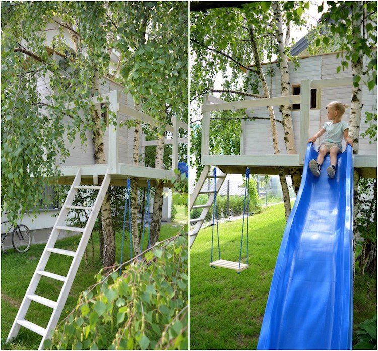 cooles baumhaus für kinder mit Rustsche Birkenbäume