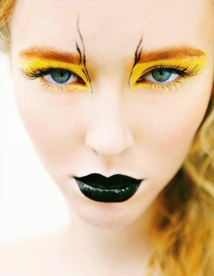 einfaches make up karneval halloween schwarzer lippenstift augen make up gelb