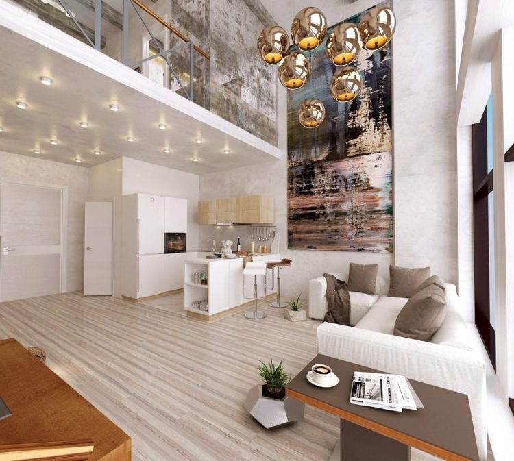 elegantes wohnzimmer eckcouch weiß beige braun bild großformat