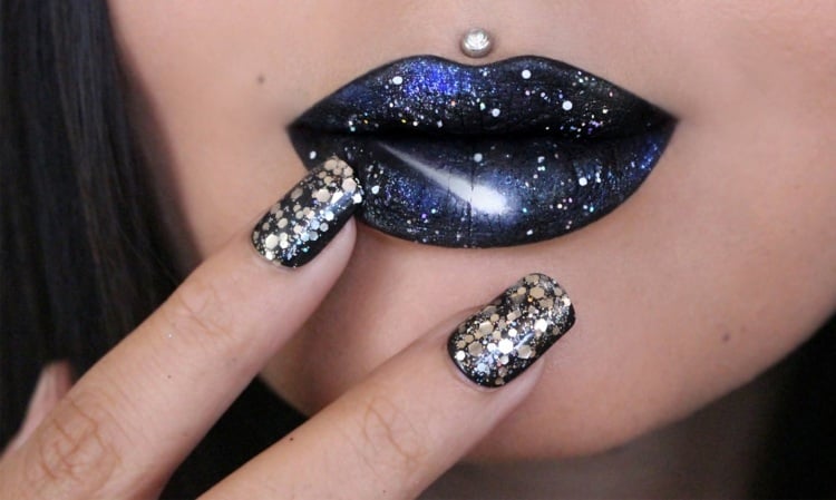 galaxy lippen make up ideen nagellack design