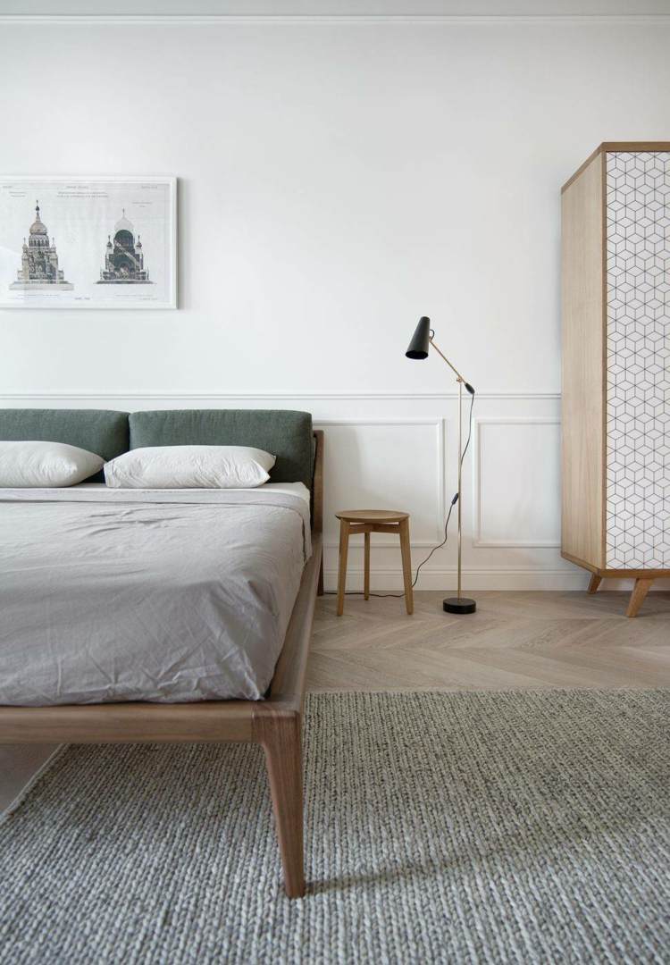 grauer teppich wandfarbe weiß kleiderschrank schlafzimmer