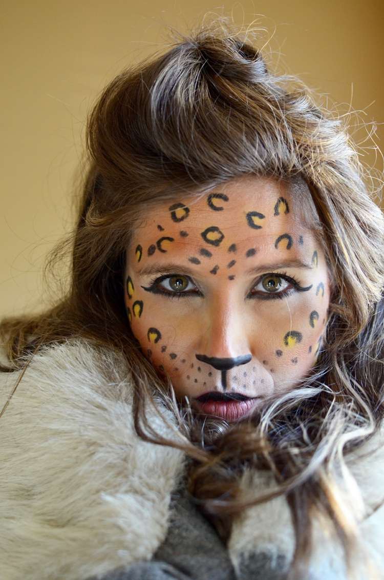 karneval make up ideen erwachsene als leopard schminken