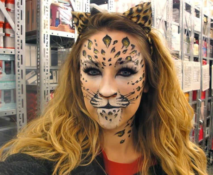 leopard gesicht make up erwachsene schminkvorlage