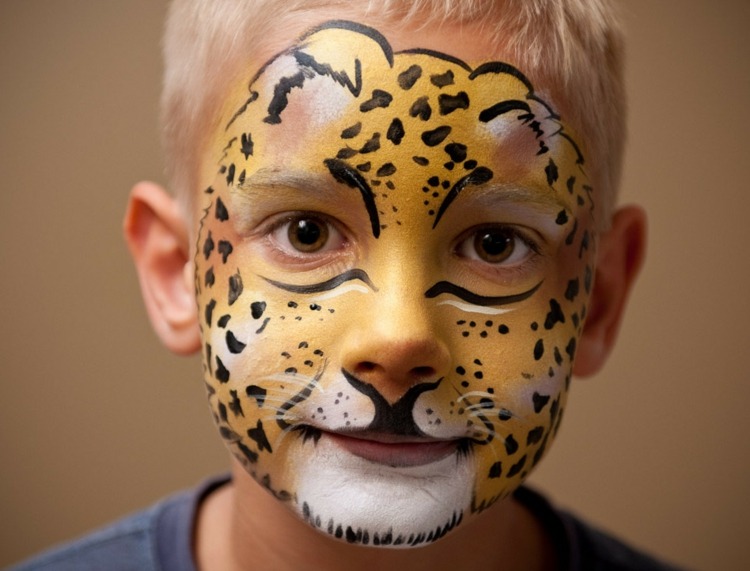 leopard karneval schminken junge gelb schwarz weiß