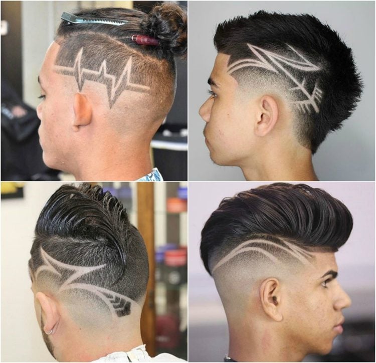 männer frisuren tribal hair design seiten kurz getrimmt langes deckhaar
