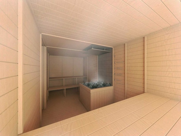 sauna holz schemata architects °C kapselhotel tokyo interieur