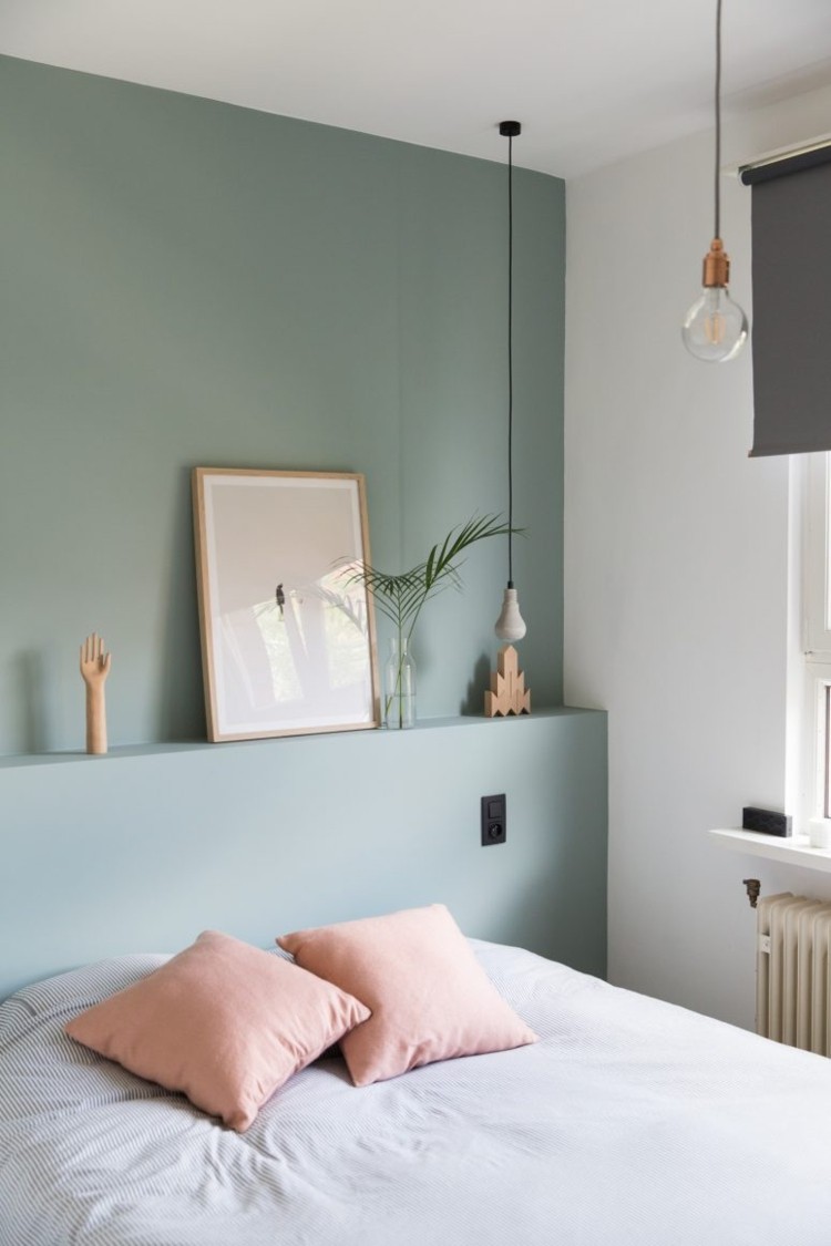 schlafzimmer moderne farbgestaltung wand salbeigrün