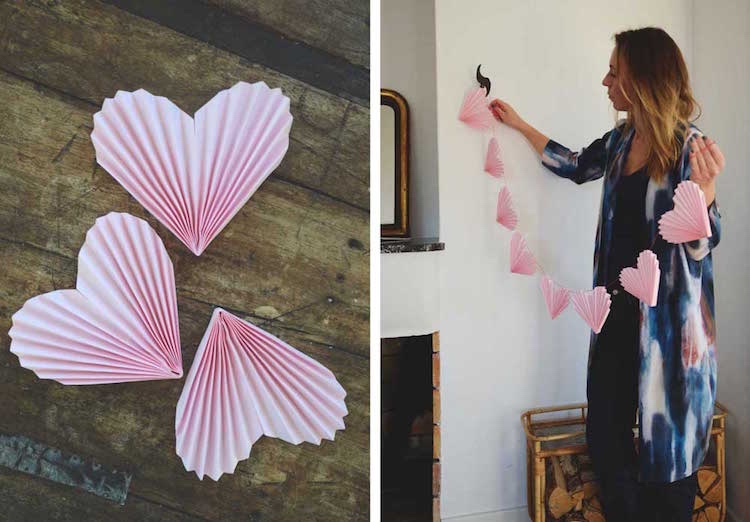 valentinstag ideen diy dekoration girlande papier herzen
